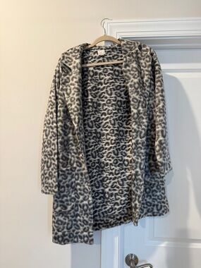 a new day Gray Leopard Print Teddy Hooded Jacket